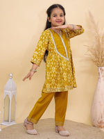 Girl's Mustard Bloom Kurti Pant Set