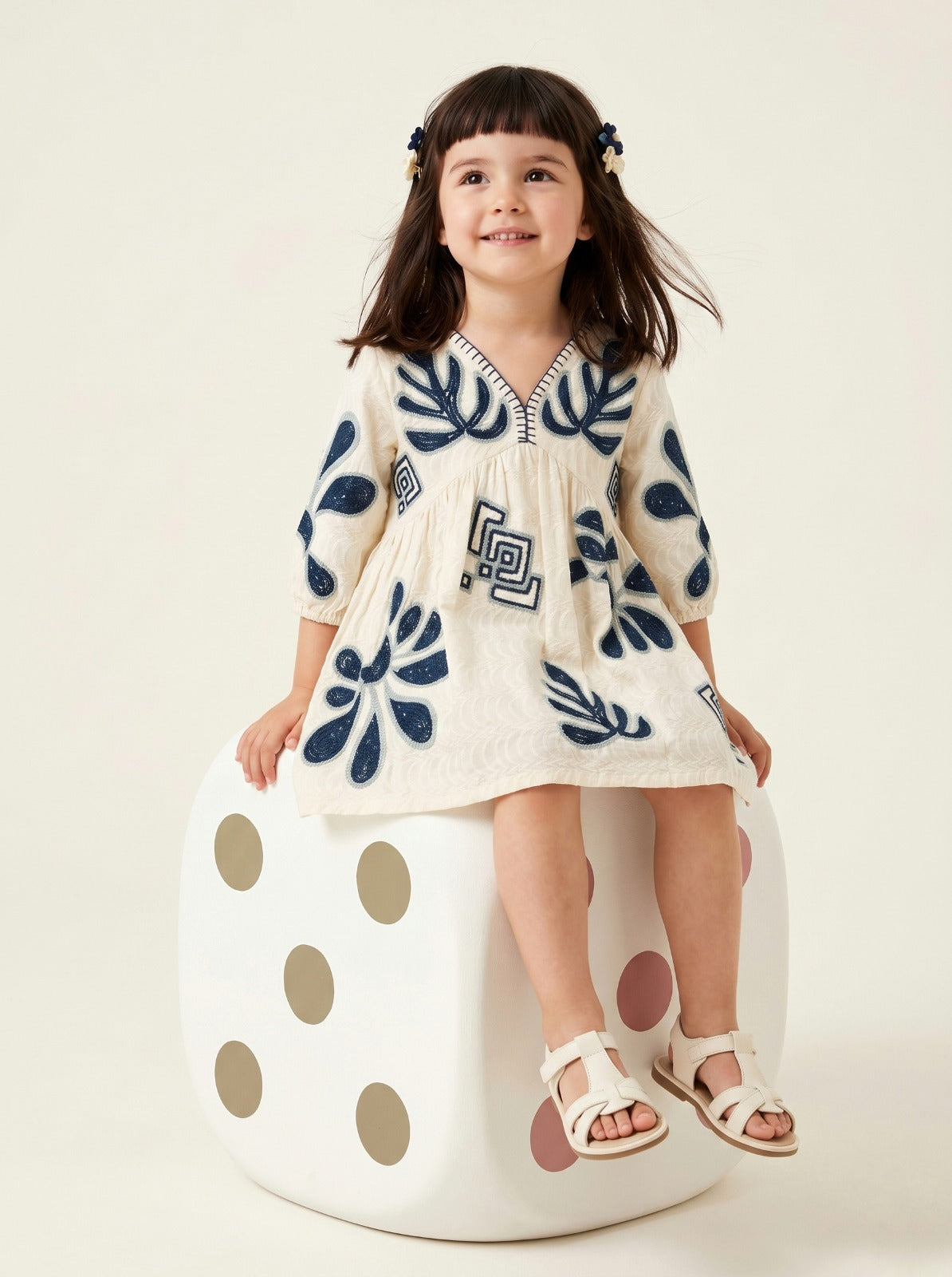 Ivory and Ink Embroidered Dress