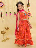 Girl's traditional orange lehenga choli with dupatta