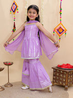 Girl's peplum kurta and sharara set-Lavender