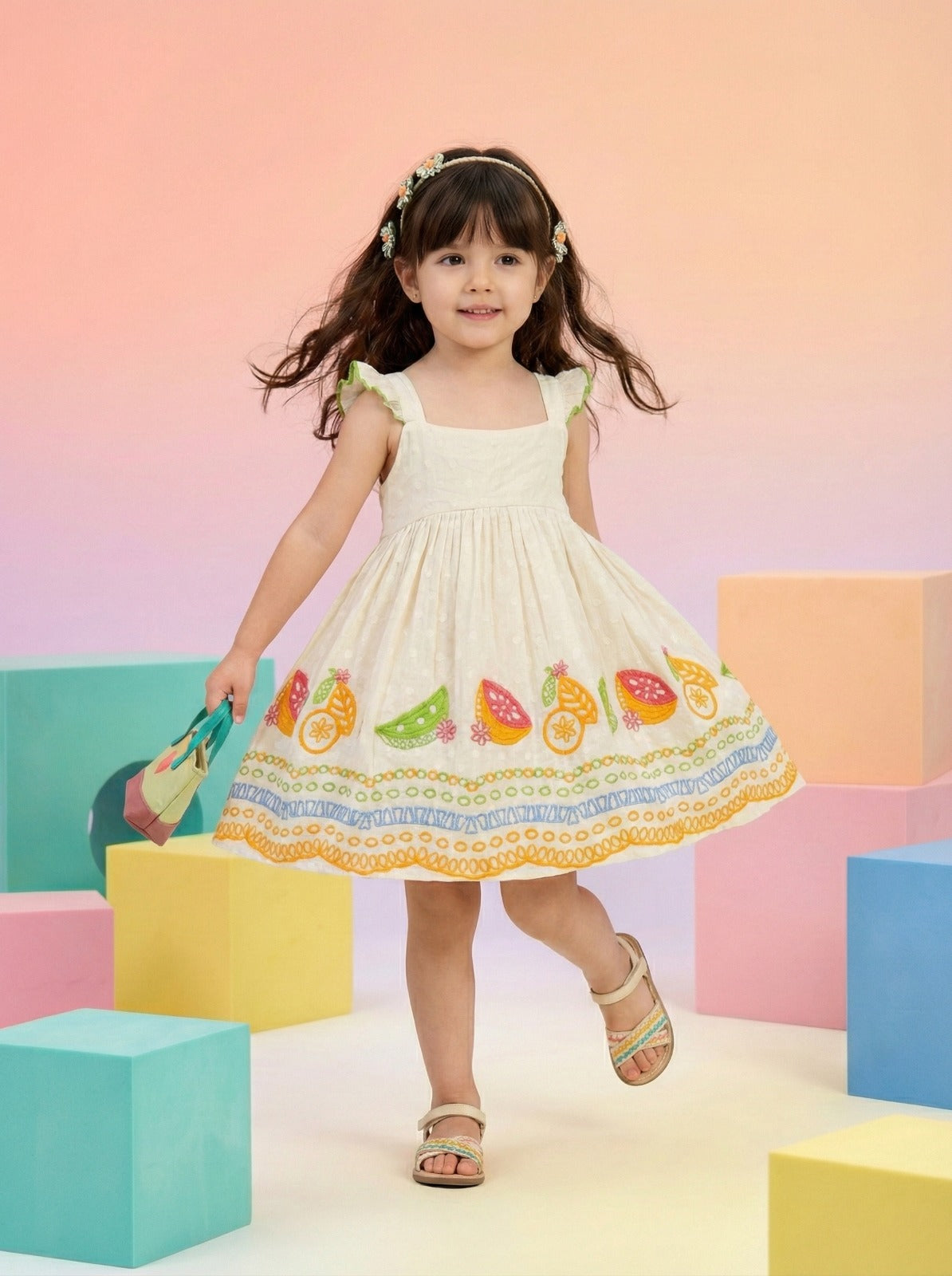 Fruity Bloom Embroidered Dress
