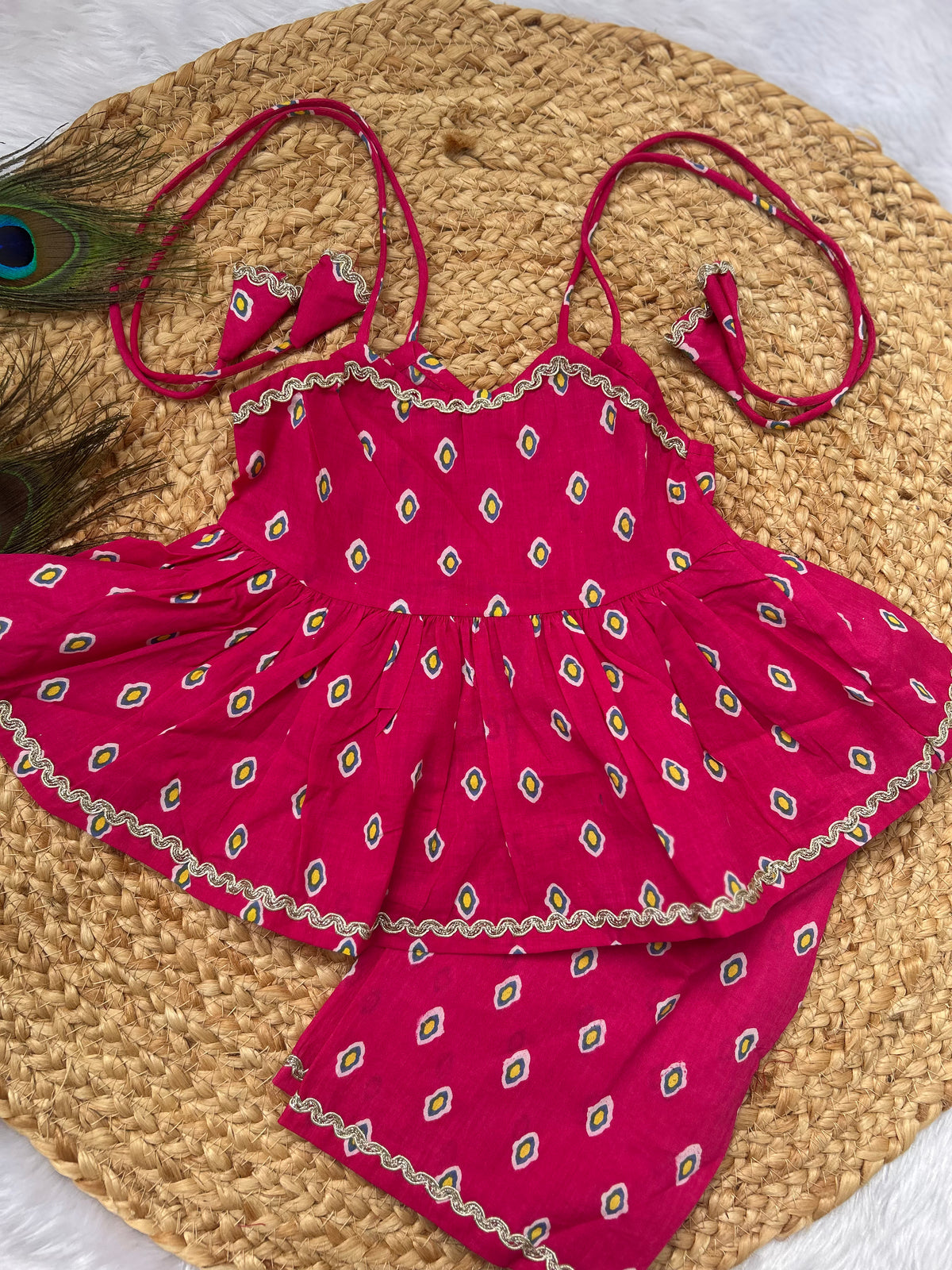 Infant Kurti with Pants-Pink Bhandej