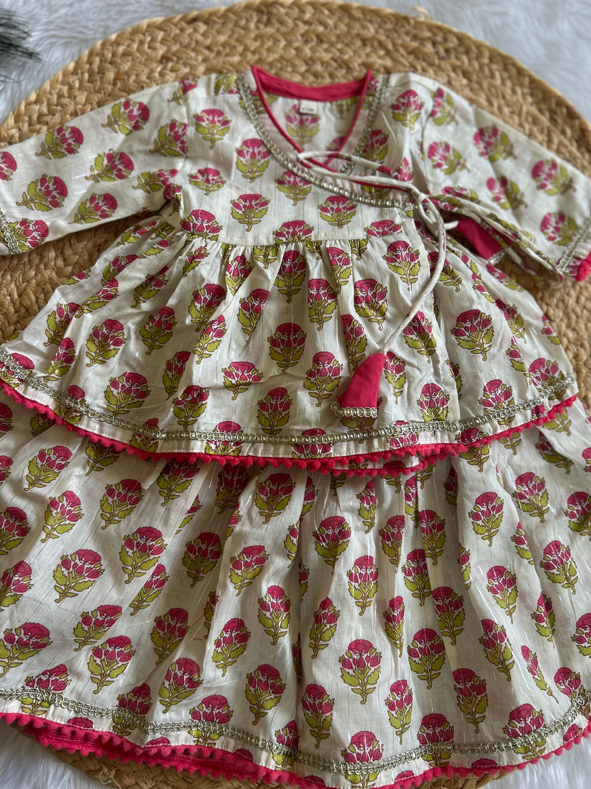 Infant girl angrakha top and skirt-White Red