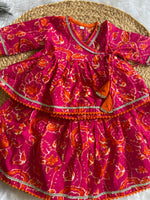 Infant girl angrakha top and skirt-Pink Orange