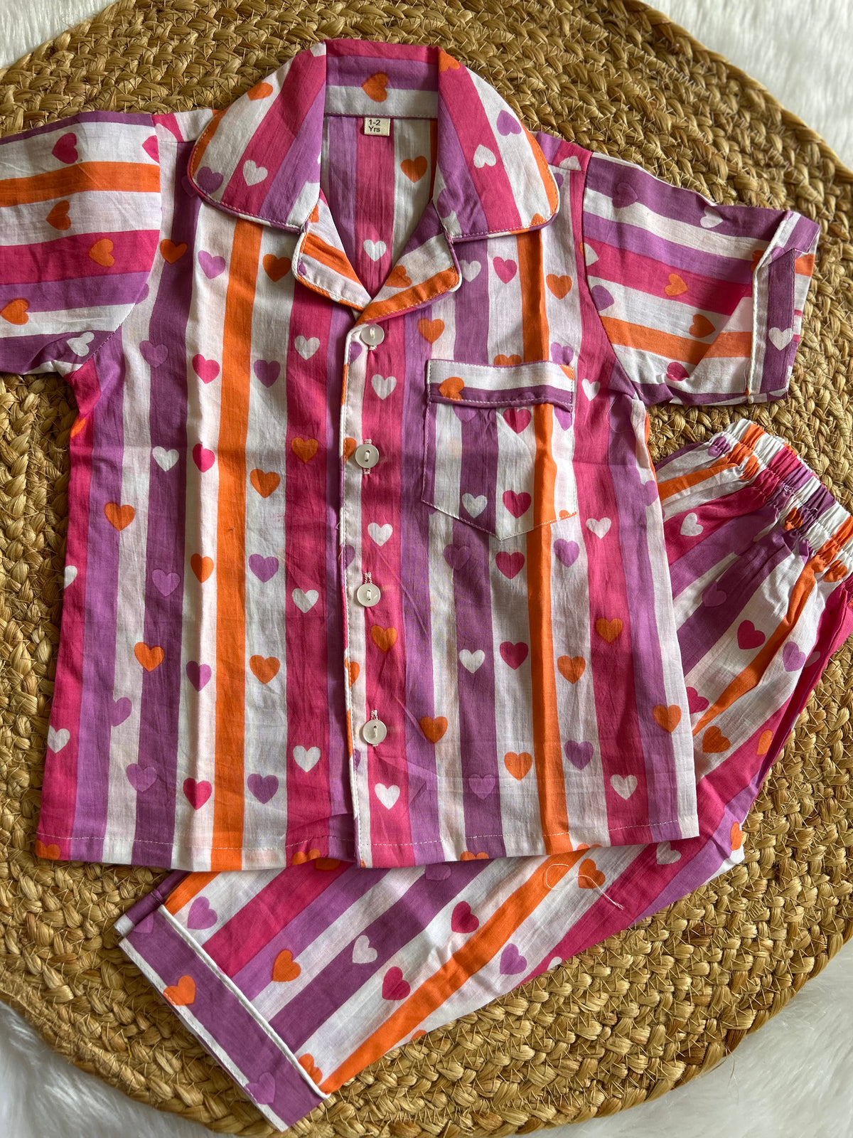 Sweetheart Stripes Cotton Night Suit Set