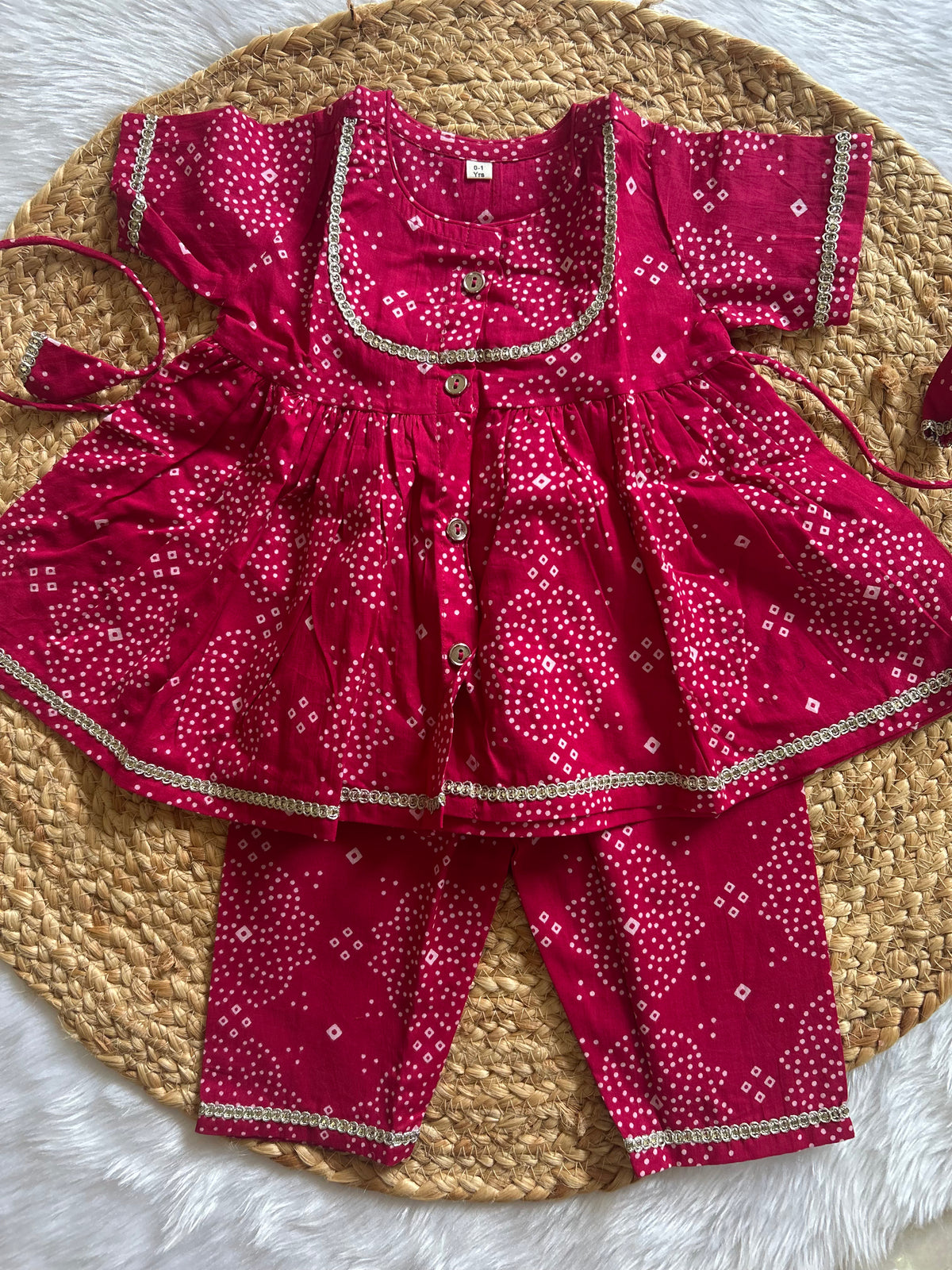 Pink Bhandej Kurti Pant Set