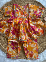 Yellow Floral Kurti Pant Set