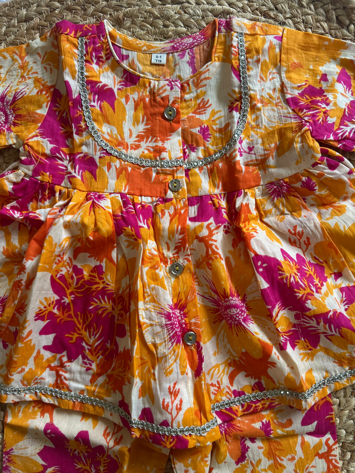 Yellow Floral Kurti Pant Set