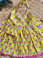Yellow Halter Neck Kurti with Lehriya Dhoti