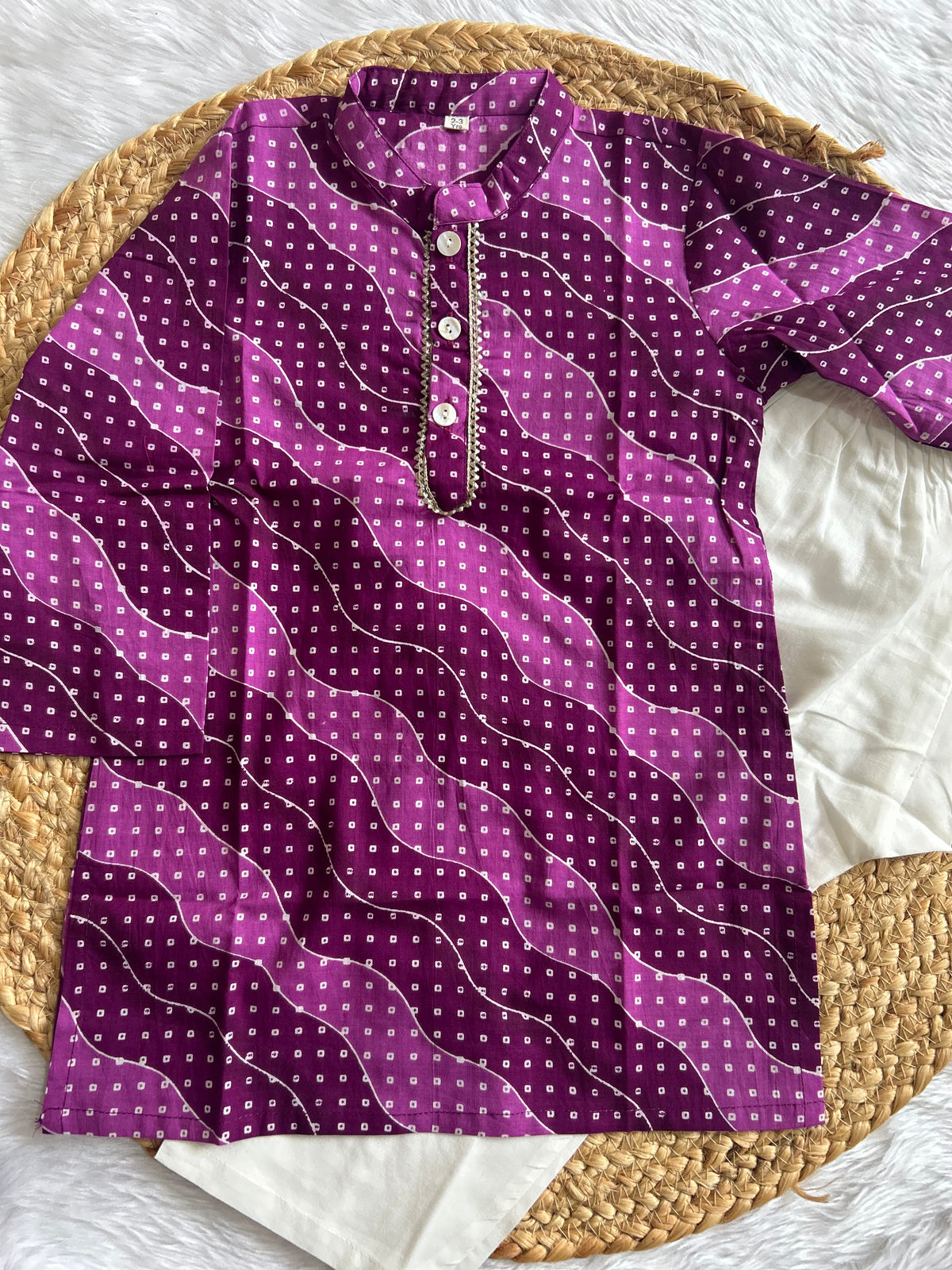 Boy's Purple Bhandej Kurta Pyjama Set