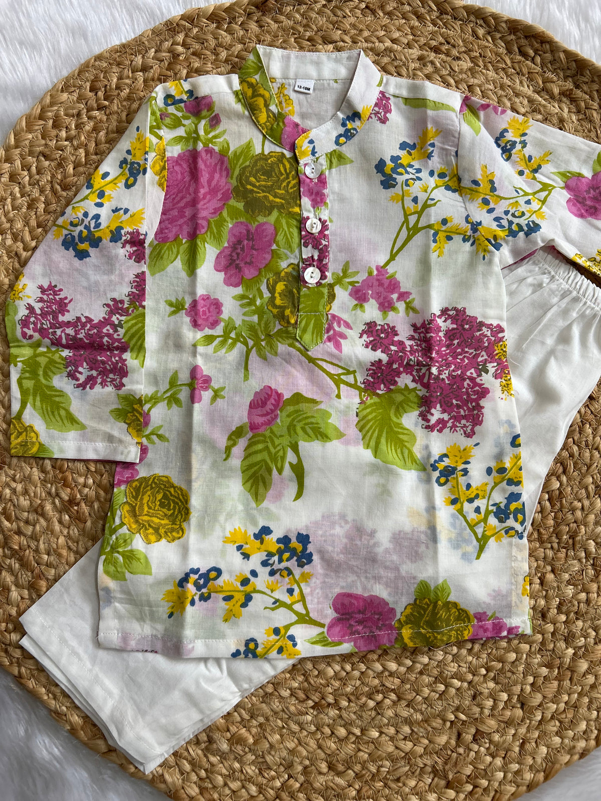White Floral Boys Kurta Pajama Set