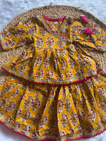 Infant girl angrakha top and skirt-Yellow floral