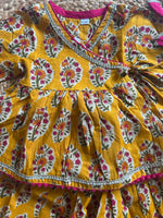 Infant girl angrakha top and skirt-Yellow floral