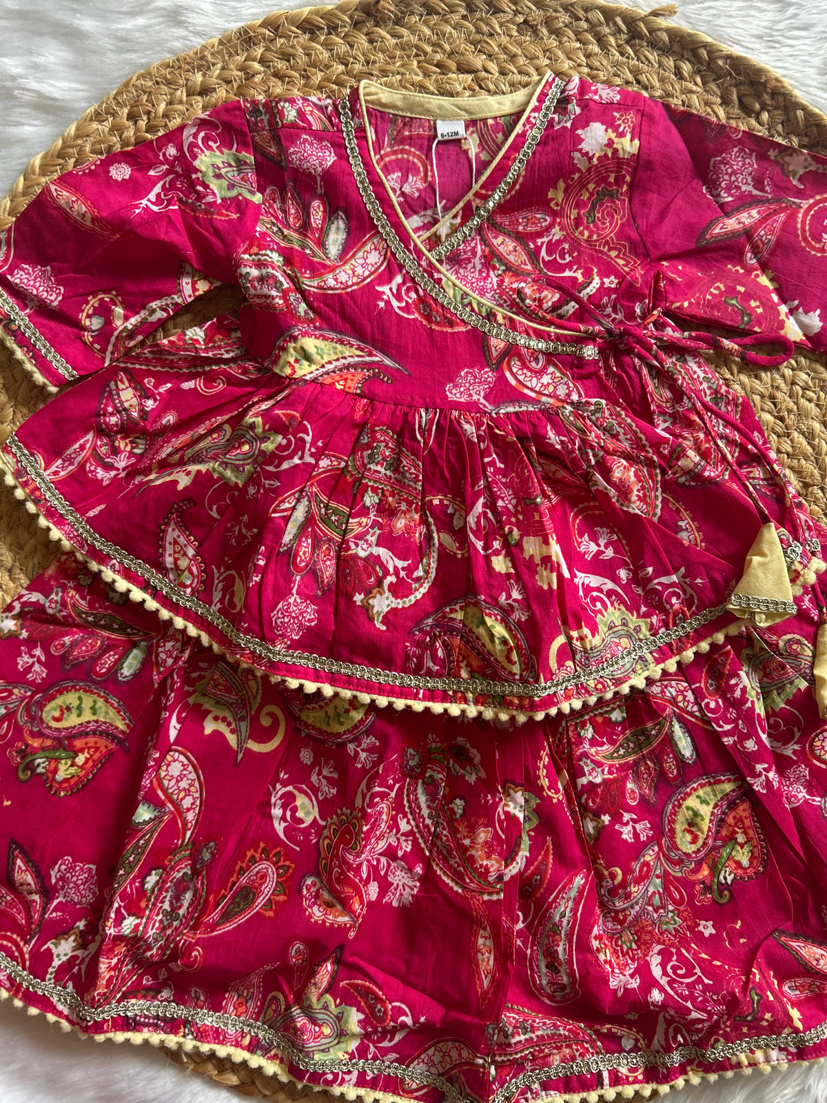 Infant girl angrakha top and skirt-Pink Floral