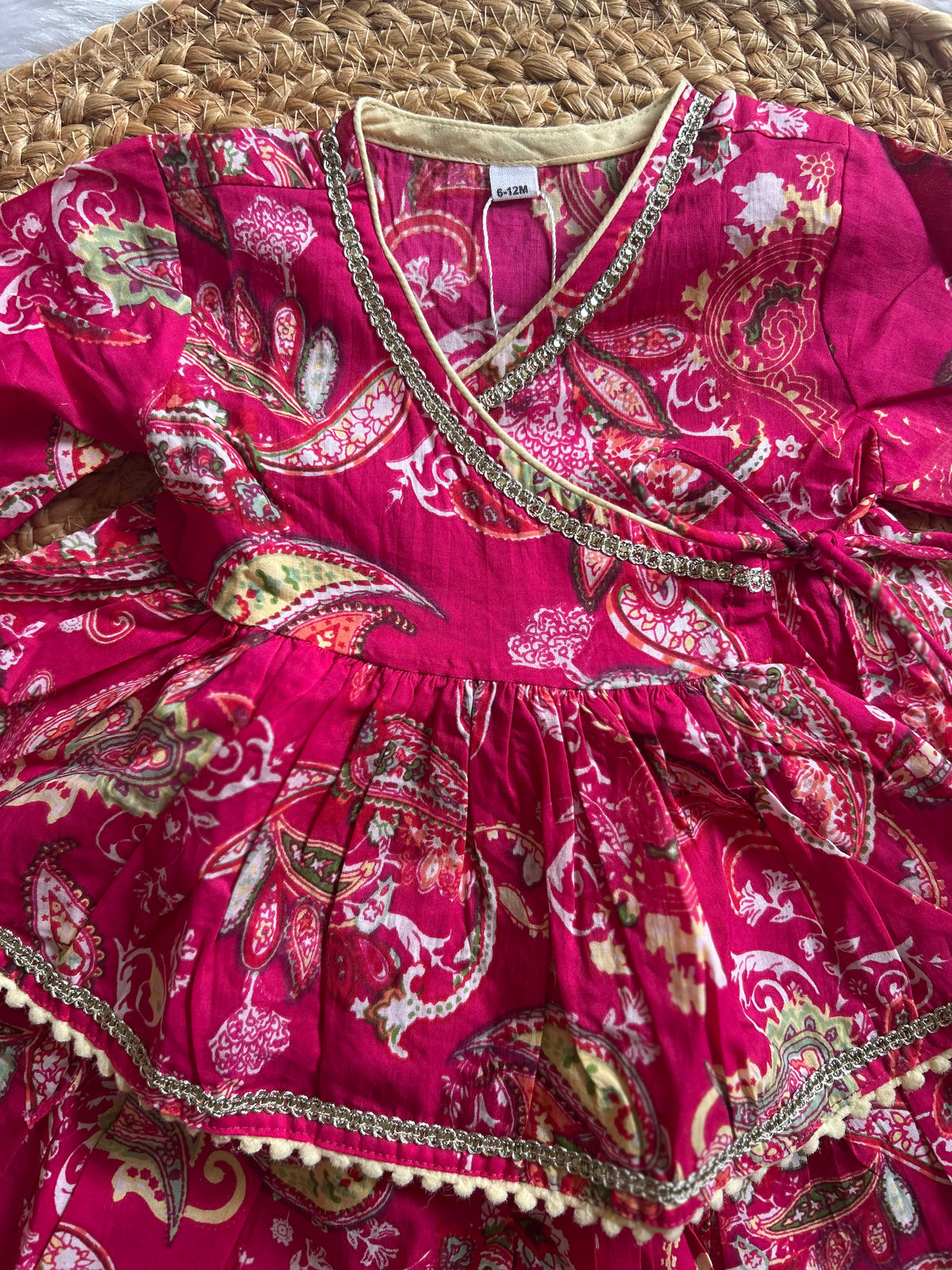 Infant girl angrakha top and skirt-Pink Floral