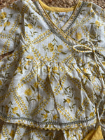 Infant girl angrakha top and skirt-White Yellow