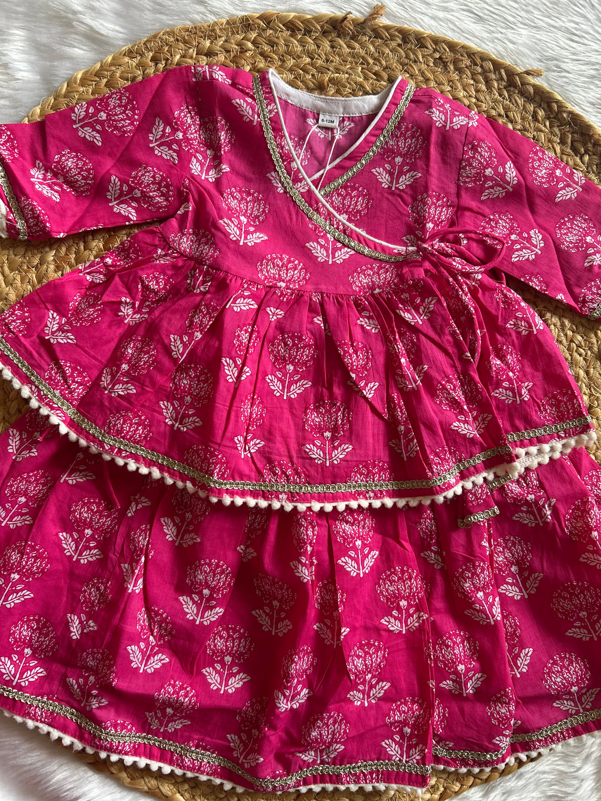 Infant girl angrakha top and skirt-White Pink