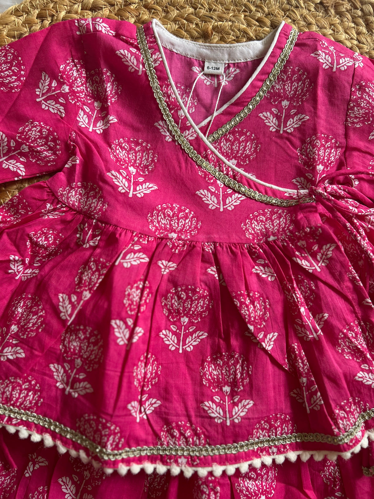 Infant girl angrakha top and skirt-White Pink
