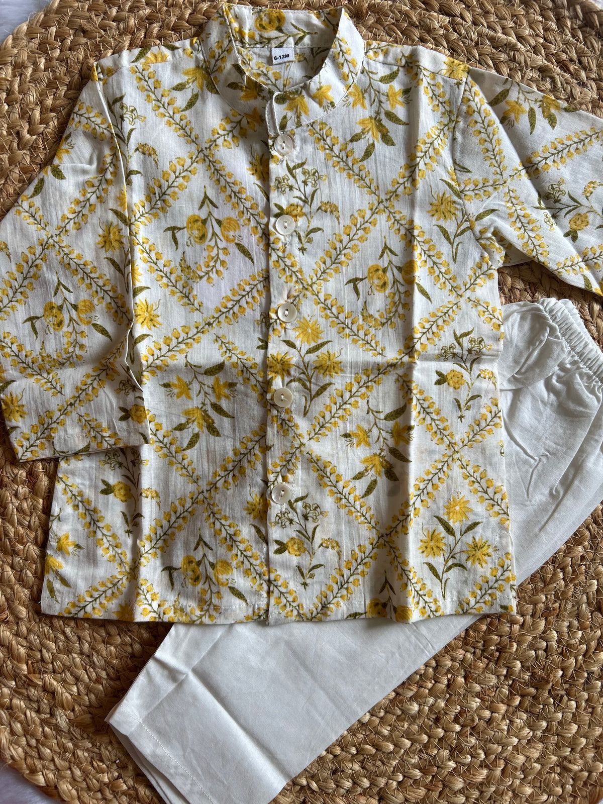 Infant boy's kurta pajama-White yellow