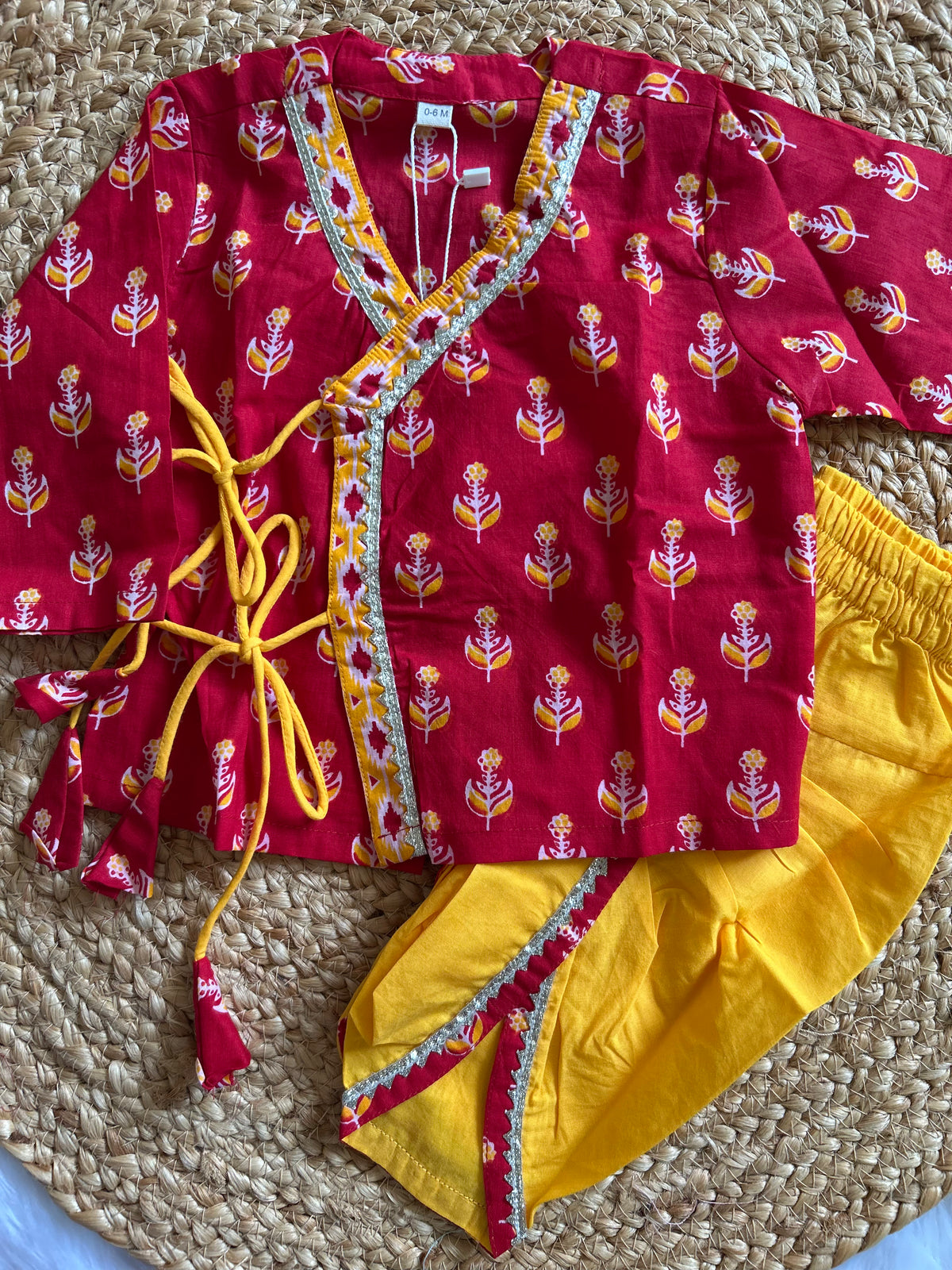Infant Boys Dhoti Kurta set-Red Yellow
