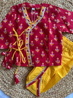 Infant Boys Dhoti Kurta set-Red Yellow