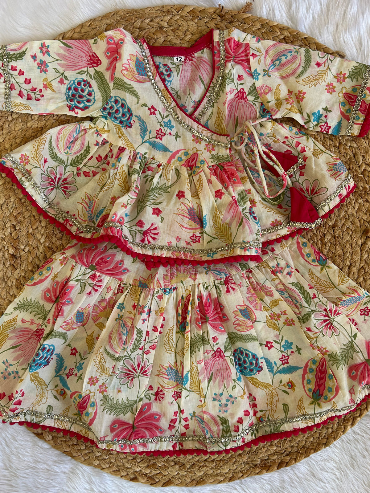 Infant girl angrakha top and skirt-White