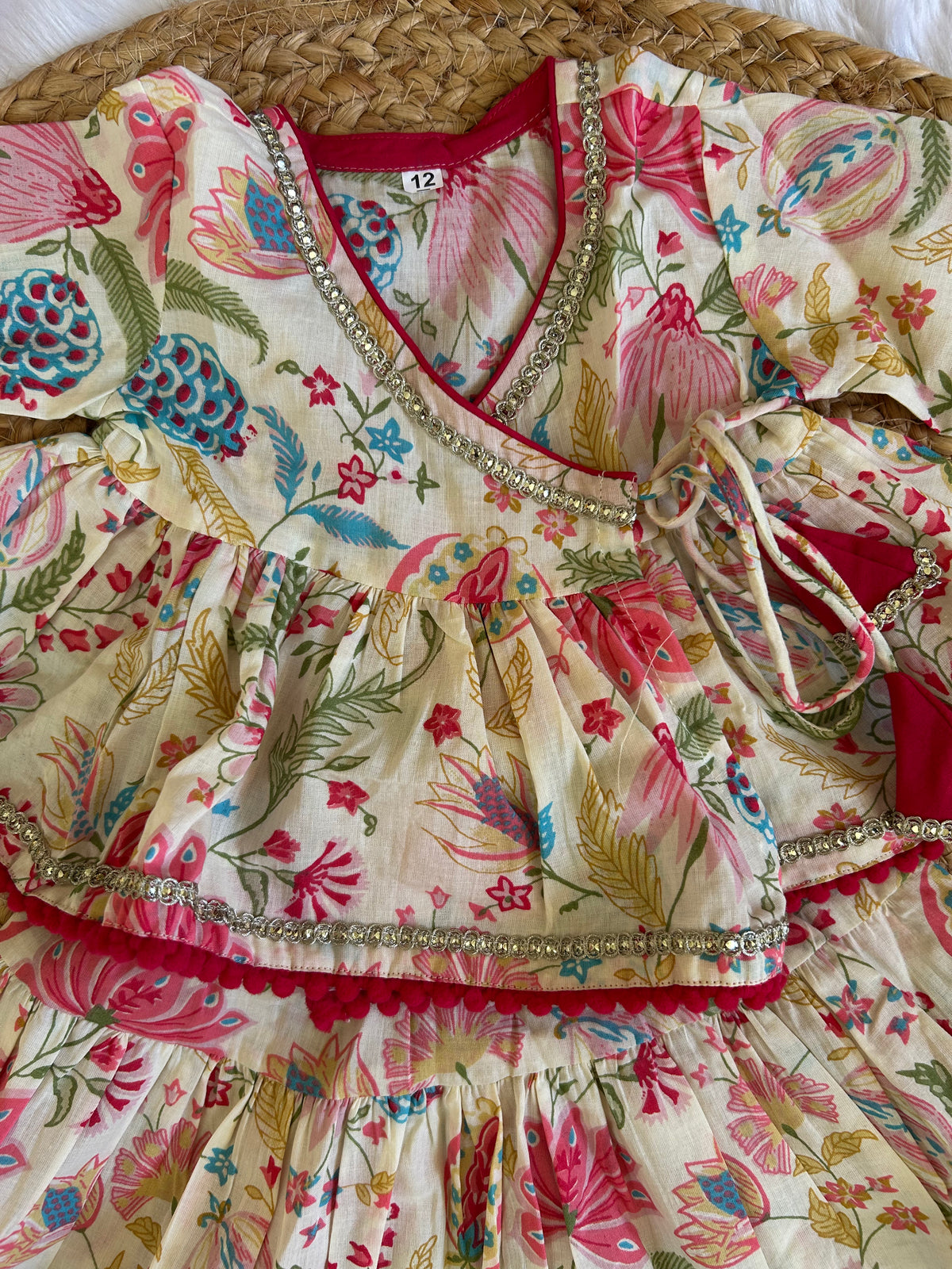 Infant girl angrakha top and skirt-White