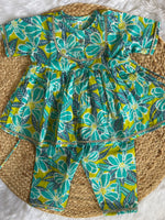 Girl's Aqua Floral Kurti Pant set