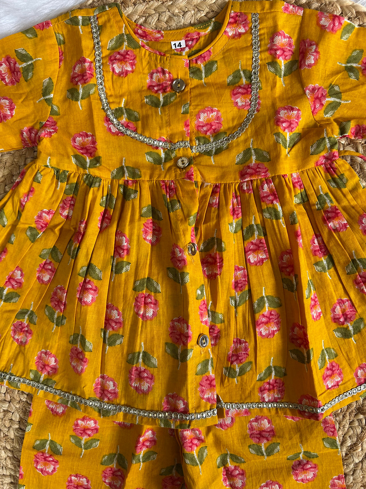 Girl's Mustard Floral Kurti Pant set