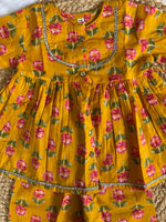 Girl's Mustard Floral Kurti Pant set