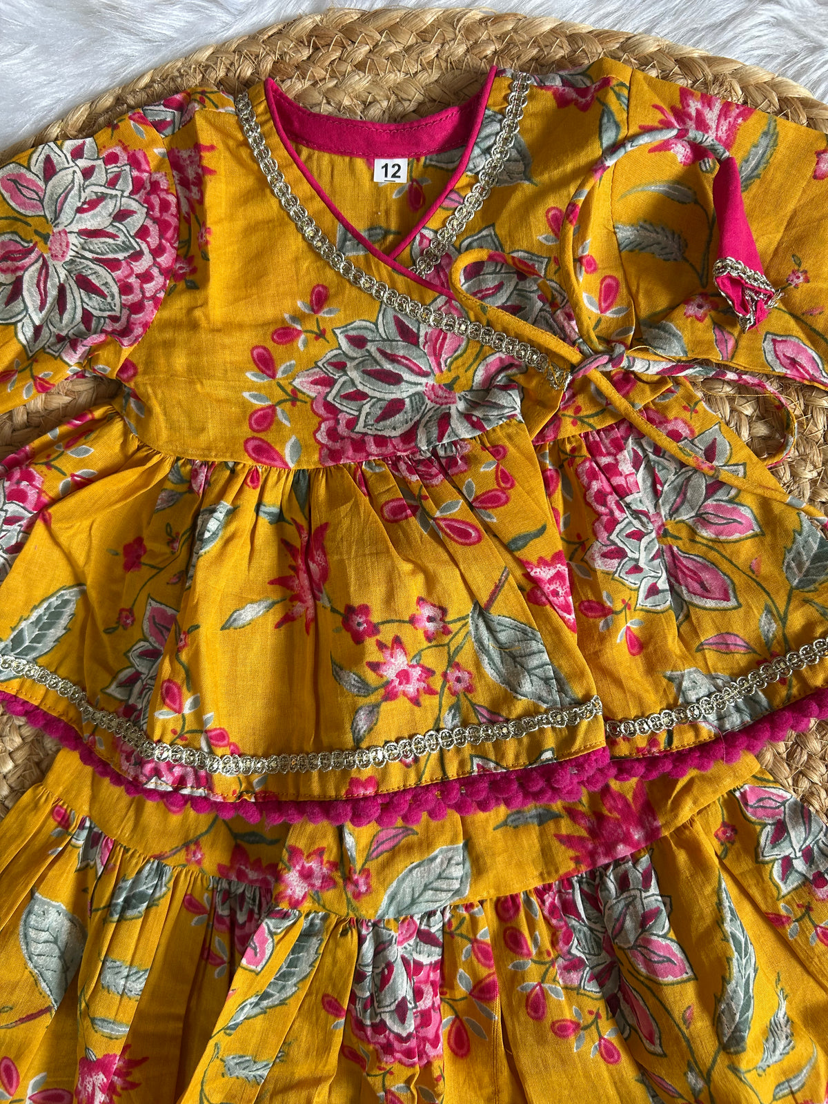 Infant girl angrakha top and skirt-yellow floral