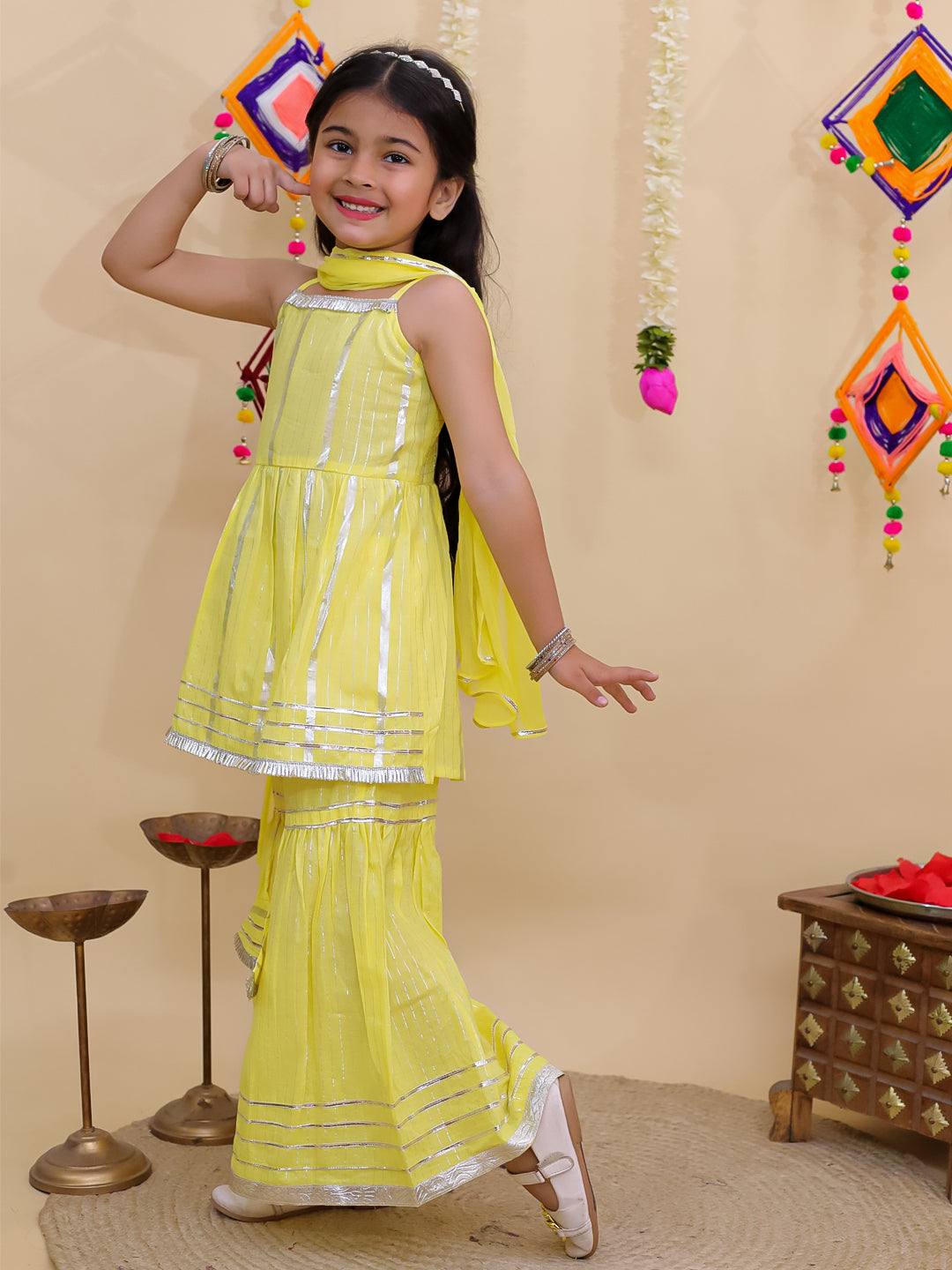Girl's peplum kurta and sharara set-Yellow