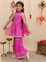 Girl's peplum kurta and sharara set-Pink