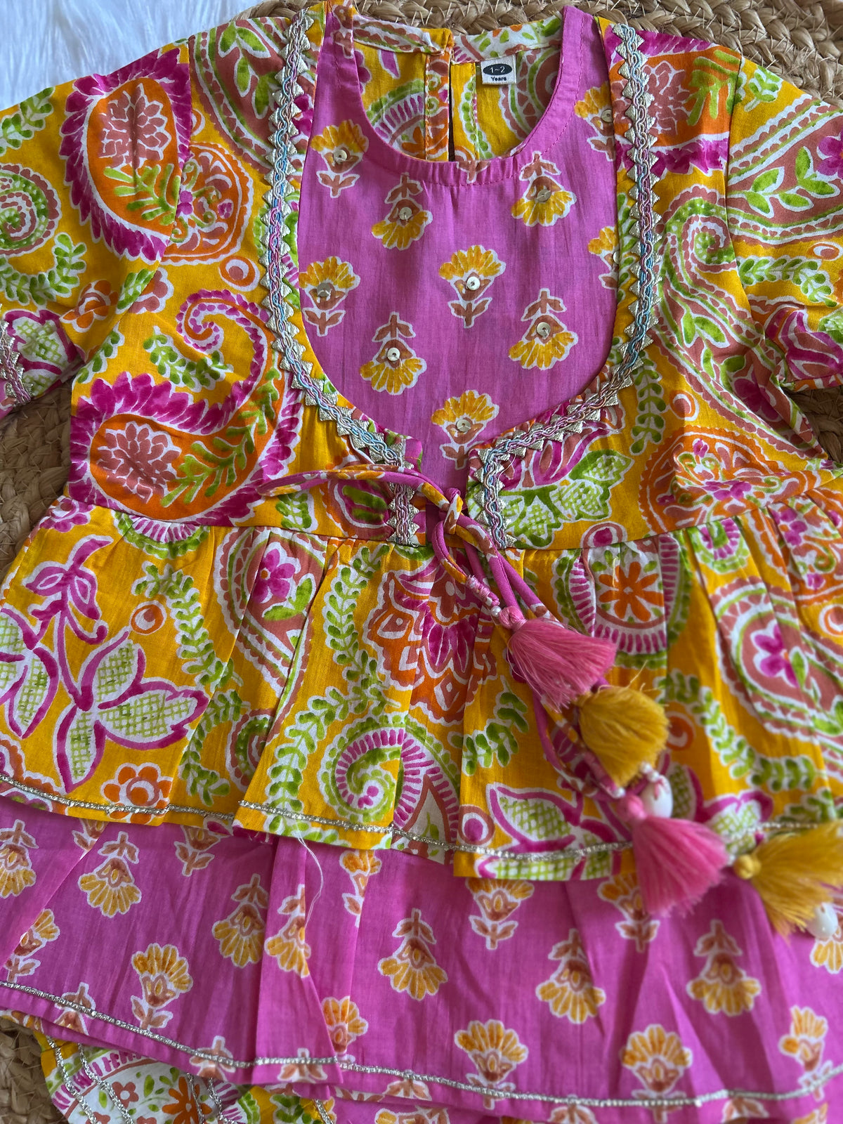 Pink & Yellow Floral Layered Sharara Set