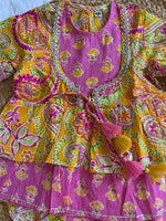Pink & Yellow Floral Layered Sharara Set
