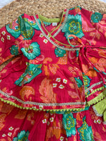 Infant girl angrakha top and skirt-pink green