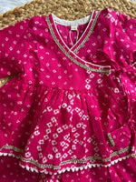 Infant girl angrakha top and skirt-Pink Bhandej