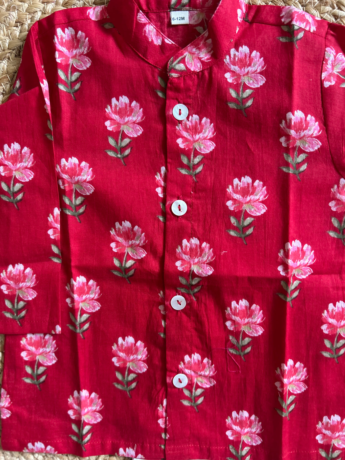 Infant boy's kurta pajama-Red Floral