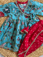 Turquoise Blue Angrakha Kurti with Dhoti