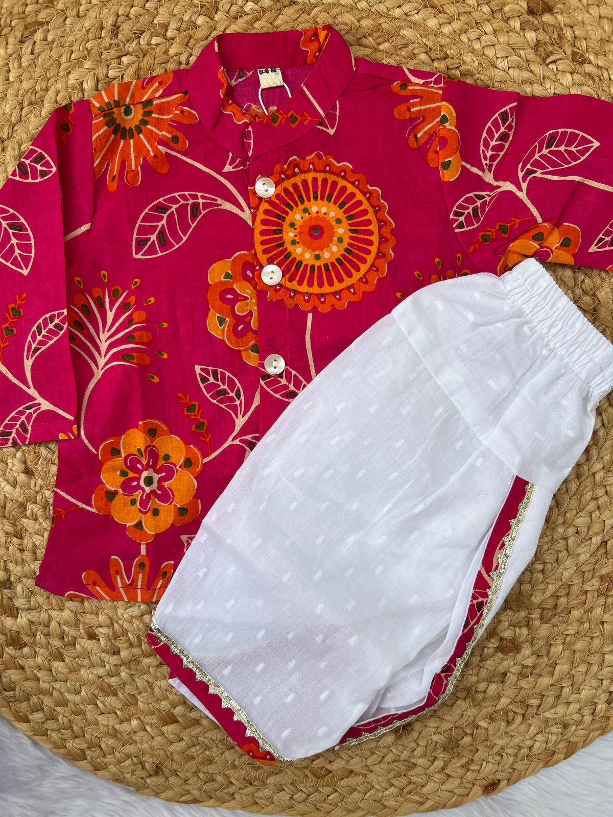 Infant Boys Dhoti Kurta set-Fuchsia Pink