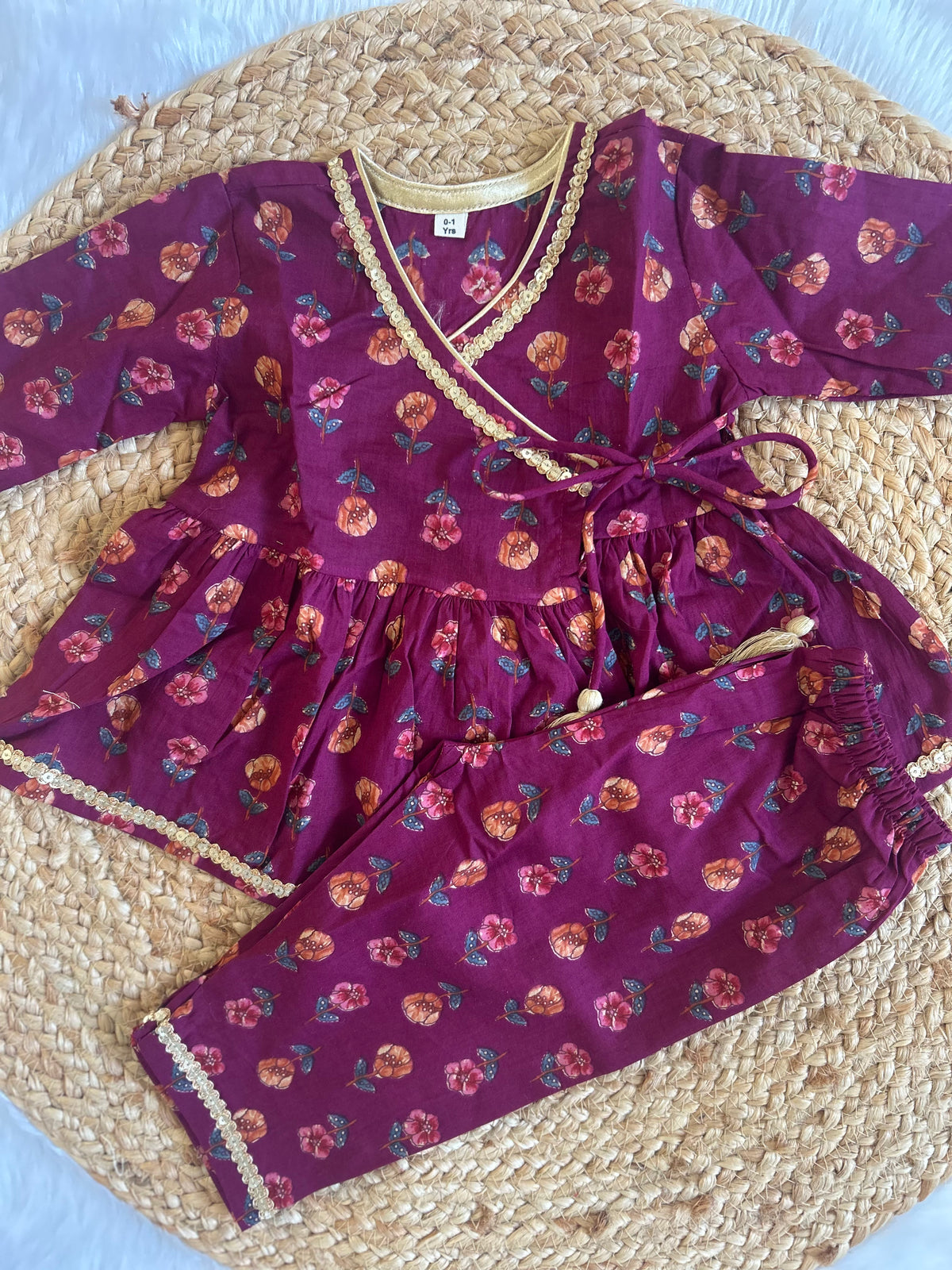 Angrakha kurti with pants-maroon