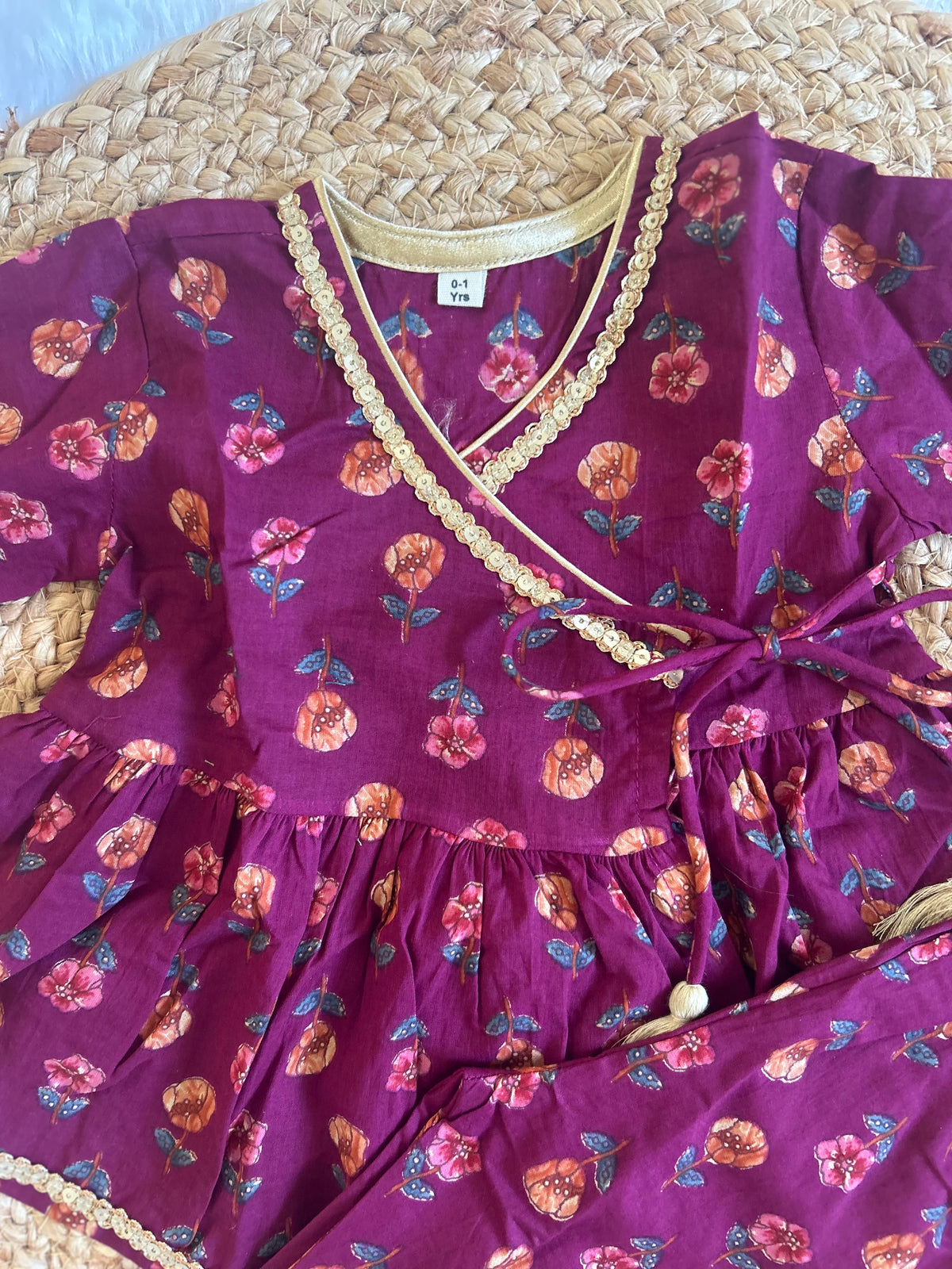 Angrakha kurti with pants-maroon