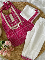 Girls Bhandej Halter Neck Kurta with Afgani Pants