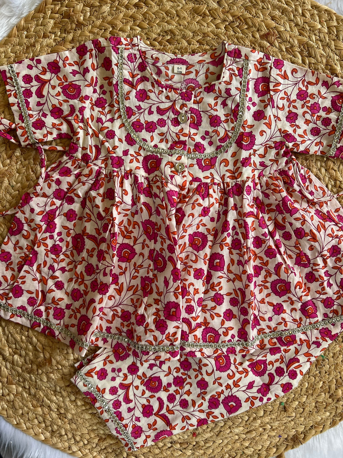 Floral Pink Kurti Pant Set