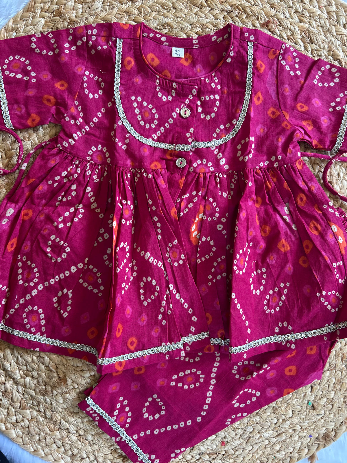 Rani Bandhej Kurti Pant Set
