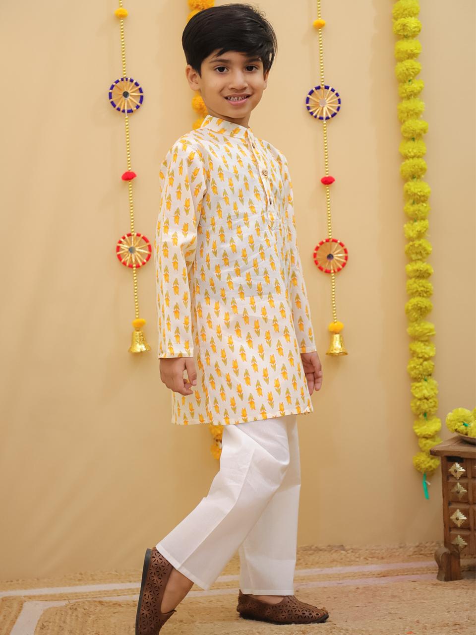 Yellow Traditional Boys Kurta Pajama