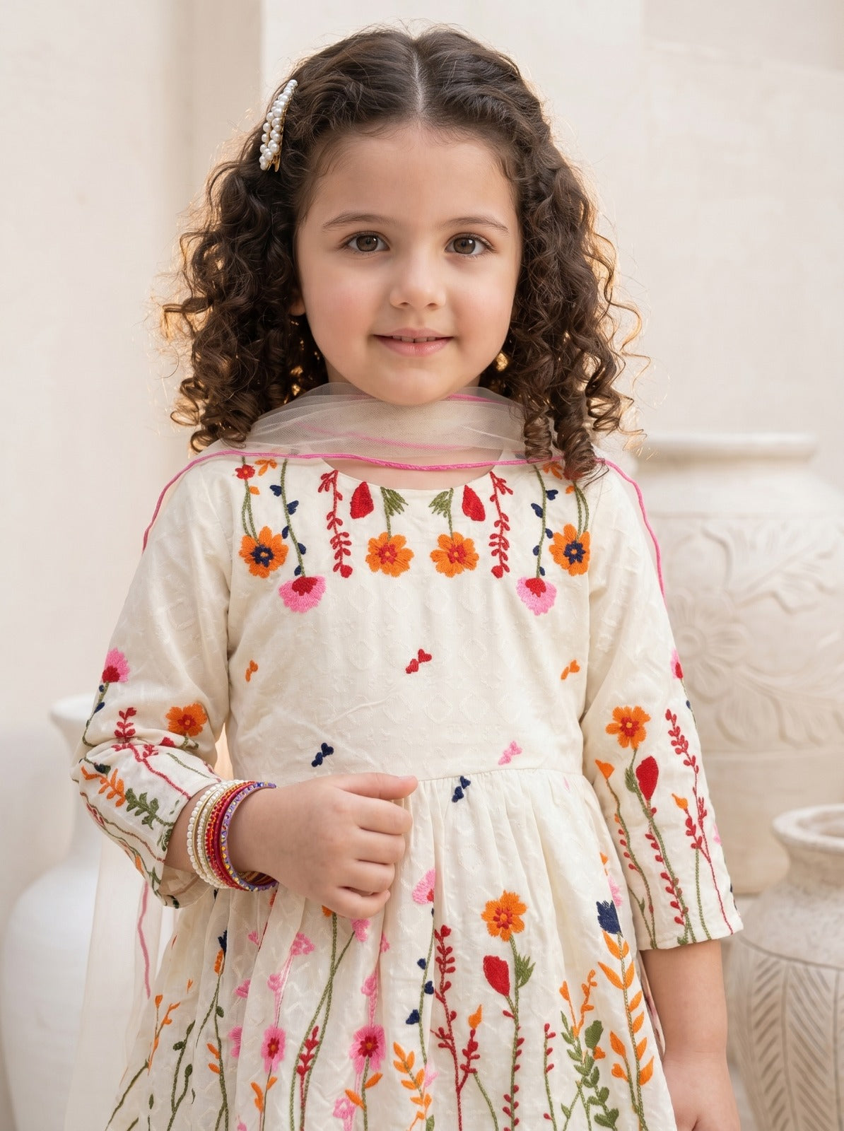 Pearl Petal Embroidered Suit