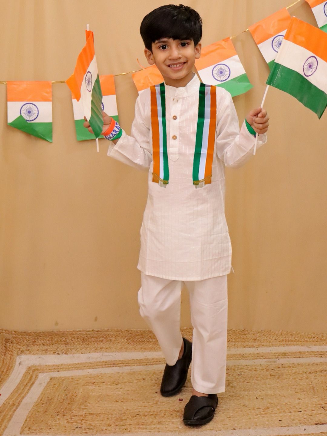 Boy's kurta pajama with tri color scarf