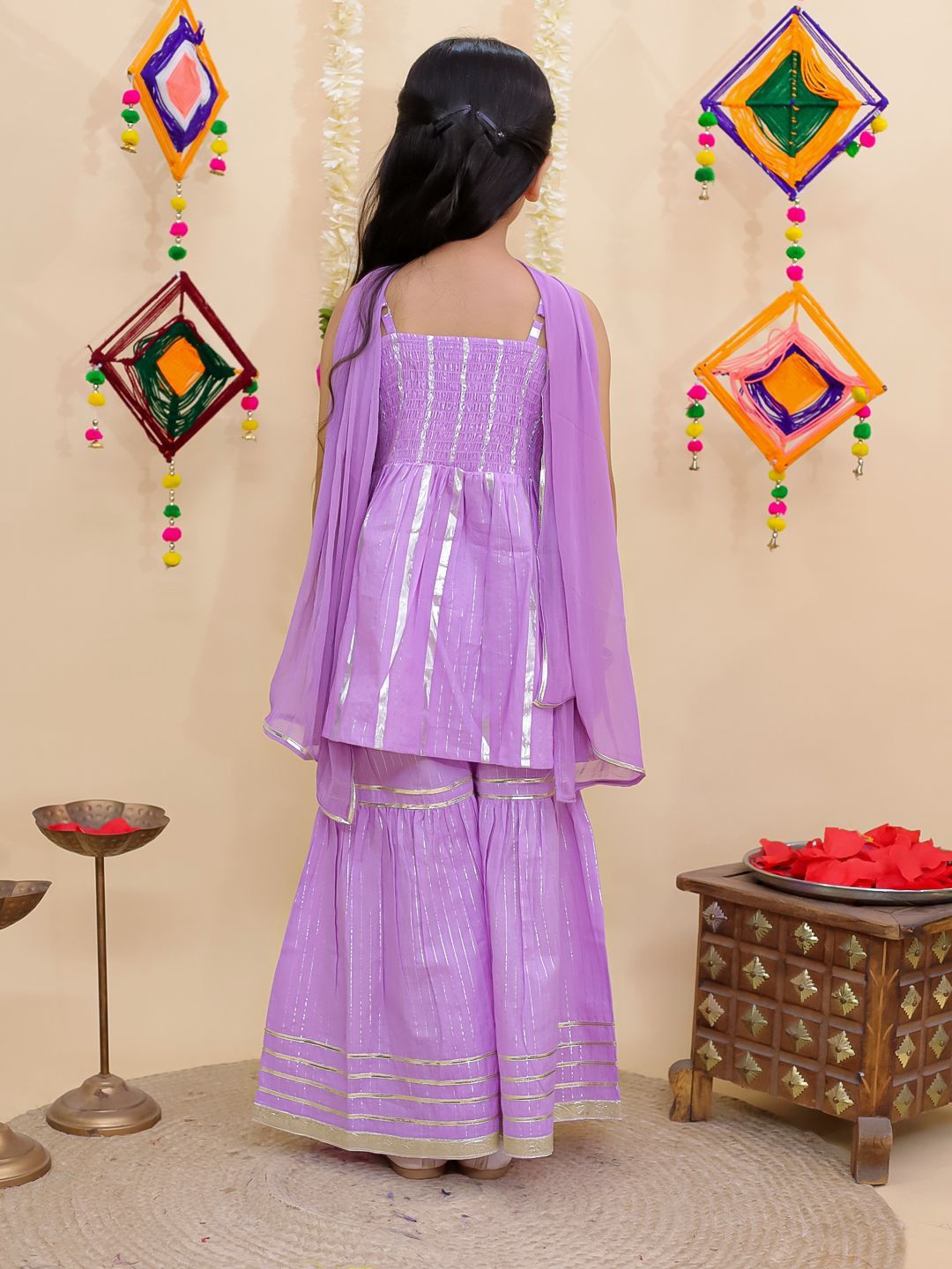 Girl's peplum kurta and sharara set-Lavender