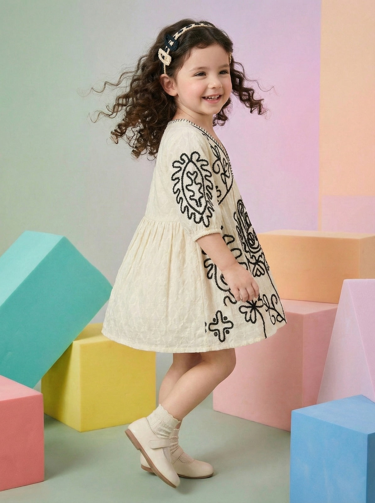 Monochrome Embroidered Dress